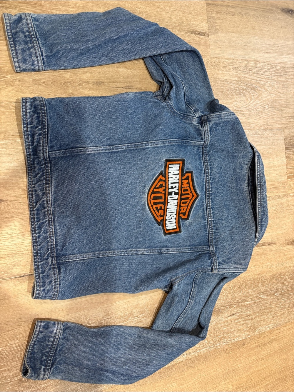 Harley-Davidson Blue Denim Jacket with Orange Logo Patch